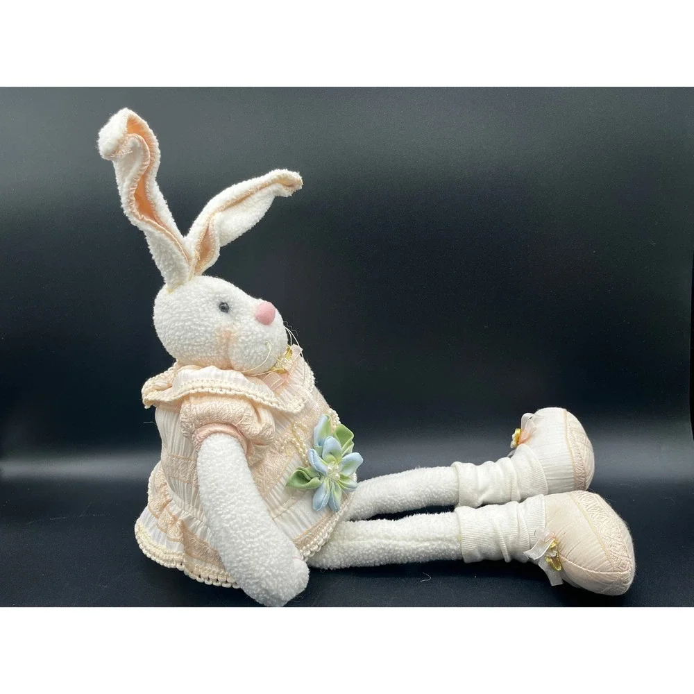 Plush Bunny Rabbit Shelf Sitter Peach Lace Dress Easter Decor 19
